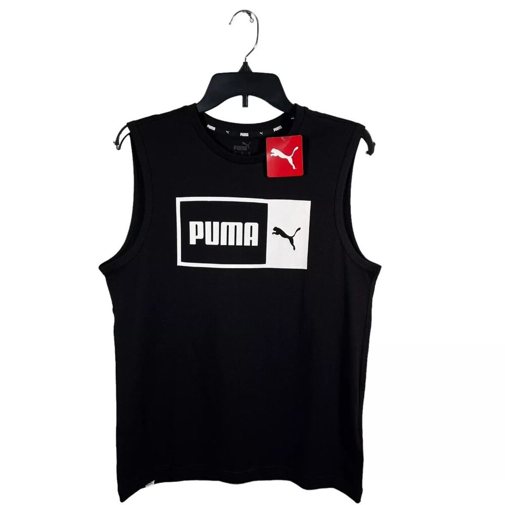 Puma Men's Activewear Tank Top‎ Size S Black/White Regular Fit Sleevesless Shirt